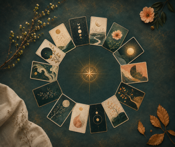 Ruota dell’Anno con dodici carte simboliche disposte in cerchio